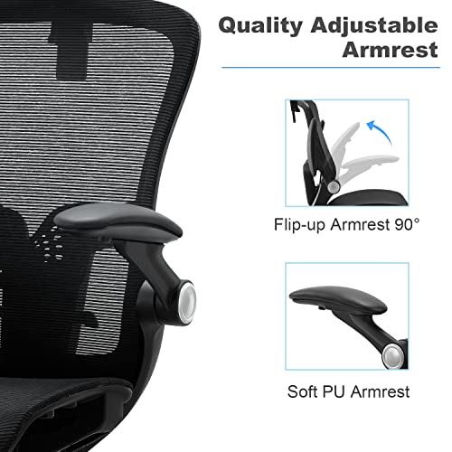 Office Chair, Ergonomic Mesh Desk Chair, High Back Home Office Desk Chairs with Adjustable Headrest & Seat Height, Flip-Up Arms, Tilt Function, and Lumbar Support, Swivel Computer Task Chair