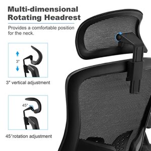 Office Chair, Ergonomic Mesh Desk Chair, High Back Home Office Desk Chairs with Adjustable Headrest & Seat Height, Flip-Up Arms, Tilt Function, and Lumbar Support, Swivel Computer Task Chair