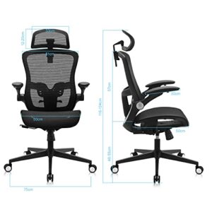 Office Chair, Ergonomic Mesh Desk Chair, High Back Home Office Desk Chairs with Adjustable Headrest & Seat Height, Flip-Up Arms, Tilt Function, and Lumbar Support, Swivel Computer Task Chair