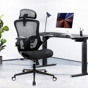 Office Chair, Ergonomic Mesh Desk Chair, High Back Home Office Desk Chairs with Adjustable Headrest & Seat Height, Flip-Up Arms, Tilt Function, and Lumbar Support, Swivel Computer Task Chair