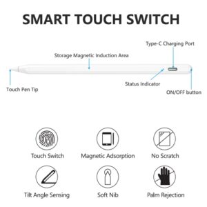 Stylus Pen for iPad 10th/9th,Apple Pen with Palm Rejection,Stylus Pencil for (2018-2023) iPad Pro 11/12.9, iPad 8th/7th/6th Gen, iPad Air 5th/4th/3rd Gen, iPad Mini 6th/5th Gen-for Painting Sketching