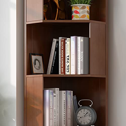 Wilk WILK 5-Tier Cube Corner Bookshelf Bamboo Corner Bookcase Brown 13(L) x 13(W) x 71.4(H)