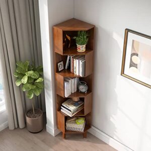 Wilk WILK 5-Tier Cube Corner Bookshelf Bamboo Corner Bookcase Brown 13(L) x 13(W) x 71.4(H)