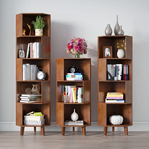 Wilk WILK 5-Tier Cube Corner Bookshelf Bamboo Corner Bookcase Brown 13(L) x 13(W) x 71.4(H)