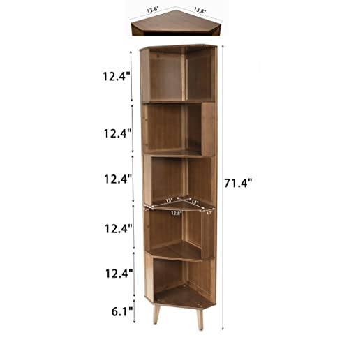 Wilk WILK 5-Tier Cube Corner Bookshelf Bamboo Corner Bookcase Brown 13(L) x 13(W) x 71.4(H)