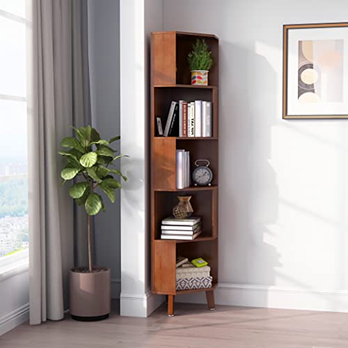 Wilk WILK 5-Tier Cube Corner Bookshelf Bamboo Corner Bookcase Brown 13(L) x 13(W) x 71.4(H)