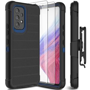 leptech for samsung galaxy a53 5g phone case with glass screen protector, [holster series] belt clip protective hard tough full heavy duty rugged military shockproof armor cell phone cover (black)
