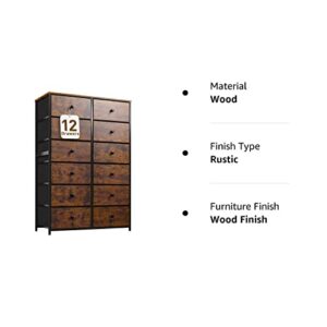 EnHomee Dresser for Bedroom, Tall Dressers for Bedroom with12 Drawers Dressers & Chest of Drawes Fabric Drawers for Clothes, Closet, 11.9" D x 34.7" W x 52.4" H Rustic Brown