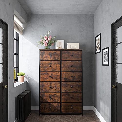 EnHomee Dresser for Bedroom, Tall Dressers for Bedroom with12 Drawers Dressers & Chest of Drawes Fabric Drawers for Clothes, Closet, 11.9" D x 34.7" W x 52.4" H Rustic Brown