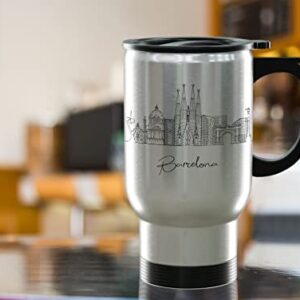 Barcelona Spain Gifts and Souvenirs - Travel Mug with Handle and Lid - Barcelona Graduation Unique Drinkware - 14oz Travel Mug Steel - Best Europe Long Distance Gifts & Homesick Student Gifts