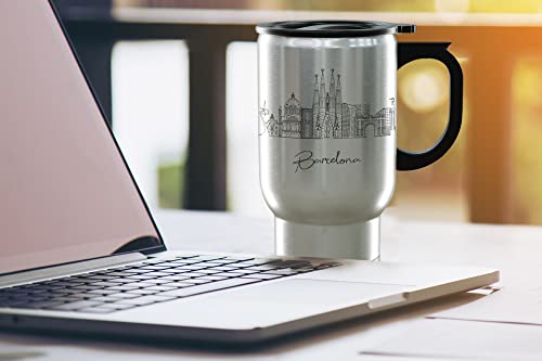 Barcelona Spain Gifts and Souvenirs - Travel Mug with Handle and Lid - Barcelona Graduation Unique Drinkware - 14oz Travel Mug Steel - Best Europe Long Distance Gifts & Homesick Student Gifts