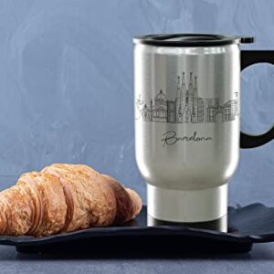 Barcelona Spain Gifts and Souvenirs - Travel Mug with Handle and Lid - Barcelona Graduation Unique Drinkware - 14oz Travel Mug Steel - Best Europe Long Distance Gifts & Homesick Student Gifts