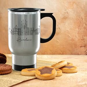 Barcelona Spain Gifts and Souvenirs - Travel Mug with Handle and Lid - Barcelona Graduation Unique Drinkware - 14oz Travel Mug Steel - Best Europe Long Distance Gifts & Homesick Student Gifts