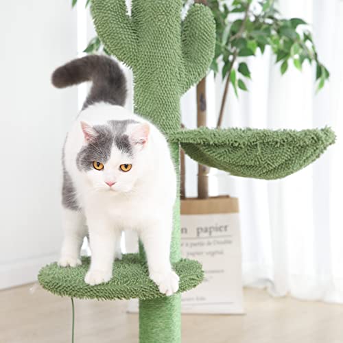 BOLUO Cat Scratching Post with Hammock for Indoor Cats Scratcher Posts Tall Cute Catcus Cat Tree Toy Kitten Sisal Rope Scratch Dangling Ball 31 Inch