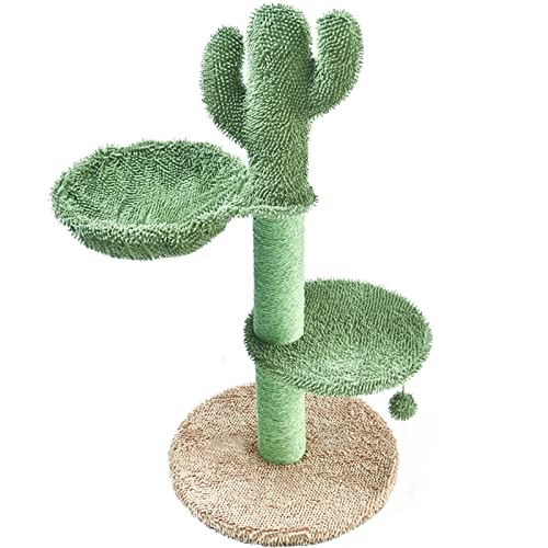 BOLUO Cat Scratching Post with Hammock for Indoor Cats Scratcher Posts Tall Cute Catcus Cat Tree Toy Kitten Sisal Rope Scratch Dangling Ball 31 Inch