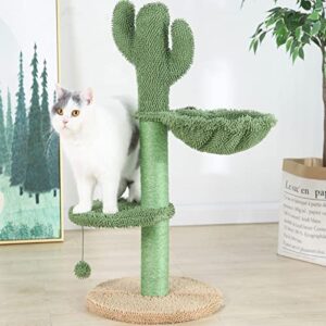 BOLUO Cat Scratching Post with Hammock for Indoor Cats Scratcher Posts Tall Cute Catcus Cat Tree Toy Kitten Sisal Rope Scratch Dangling Ball 31 Inch