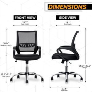 MoNiBloom Office Swivel Desk Mesh Chair, Mid Back Ergonomic Rolling Computer Task Chair with Lumbar Support, Adjustable Height/Tilt, Black