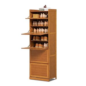 monibloom bamboo 9-tier shoe organizer storage cabinet with pull-down door 27-pair heels boots freestanding, entryway, brown