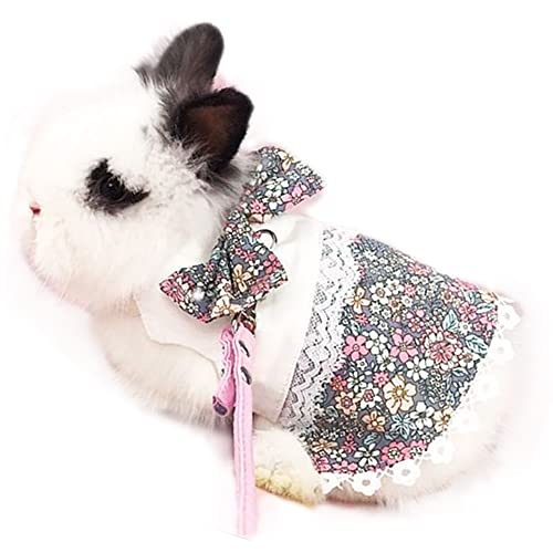 Anelekor Rabbit Lace Skirt with Bowknot Squirrel Harness and Leash Set Cat Princess Dress Small Animals Clothes Puppy Vest Walking for Dwarf Kitten Ferret Guinea Pig Mini Dog (Small)
