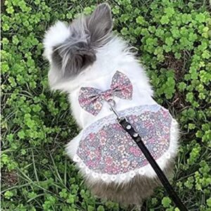 Anelekor Rabbit Lace Skirt with Bowknot Squirrel Harness and Leash Set Cat Princess Dress Small Animals Clothes Puppy Vest Walking for Dwarf Kitten Ferret Guinea Pig Mini Dog (Small)