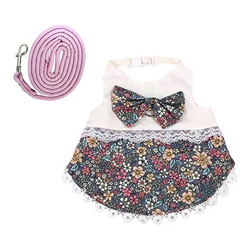 Anelekor Rabbit Lace Skirt with Bowknot Squirrel Harness and Leash Set Cat Princess Dress Small Animals Clothes Puppy Vest Walking for Dwarf Kitten Ferret Guinea Pig Mini Dog (Small)
