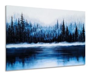 yhsky arts pine tree canvas wall art with textured - big black and blue nature paintings - abstract forest pictures for living room bedroom bathroom decor
