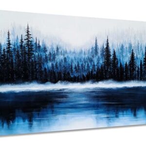 YHSKY ARTS Pine Tree Canvas Wall Art with Textured - Big Black and Blue Nature Paintings - Abstract Forest Pictures for Living Room Bedroom Bathroom Decor
