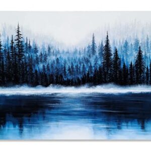 YHSKY ARTS Pine Tree Canvas Wall Art with Textured - Big Black and Blue Nature Paintings - Abstract Forest Pictures for Living Room Bedroom Bathroom Decor
