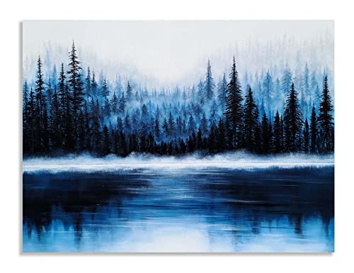 YHSKY ARTS Pine Tree Canvas Wall Art with Textured - Big Black and Blue Nature Paintings - Abstract Forest Pictures for Living Room Bedroom Bathroom Decor