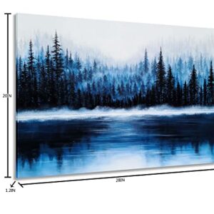 YHSKY ARTS Pine Tree Canvas Wall Art with Textured - Big Black and Blue Nature Paintings - Abstract Forest Pictures for Living Room Bedroom Bathroom Decor