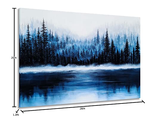 YHSKY ARTS Pine Tree Canvas Wall Art with Textured - Big Black and Blue Nature Paintings - Abstract Forest Pictures for Living Room Bedroom Bathroom Decor