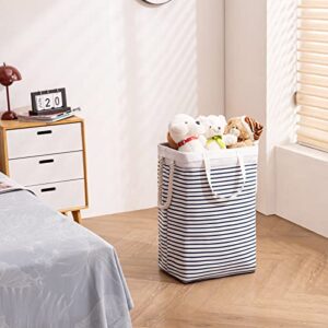 TECHMILLY 72L Large Laundry Hamper with Removable Bag, Collapsible Laundry Basket with Rope Handles, Dirty Clothes Hamper for Bedroom, Living Room, Clothes Toys Organizer, Blue Stripe