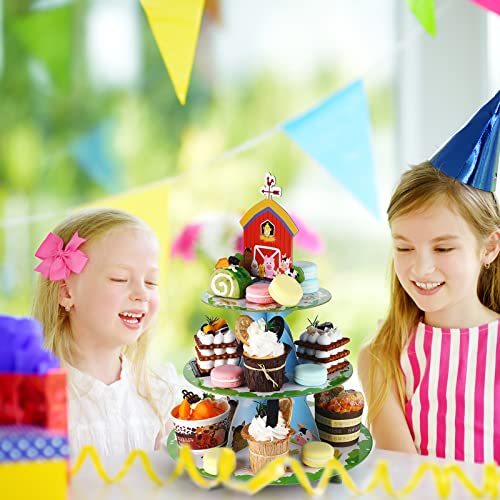 3 Tier Farm Animals Cupcake Stand Holder Farm Theme Birthday Party Supplies Spring Cupcake Tower Cardboard Display Decorations Rustic Dessert Cake Stand for Boy Girl Kids Baby Shower