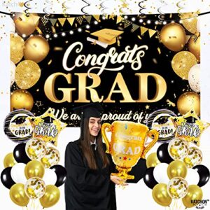 KatchOn, Graduation Decorations Class of 2023 Set - Big, Pack of 49 | Black and Gold Congrats Grad Banner, Graduation Balloons | Graduation Backdrop for Black and Gold Graduation Decorations 2023…