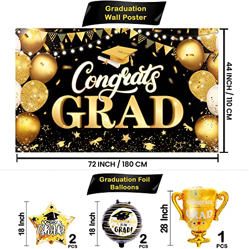 KatchOn, Graduation Decorations Class of 2023 Set - Big, Pack of 49 | Black and Gold Congrats Grad Banner, Graduation Balloons | Graduation Backdrop for Black and Gold Graduation Decorations 2023…