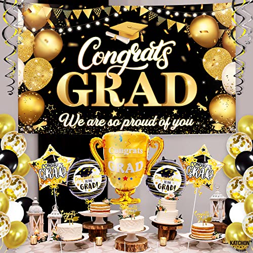 KatchOn, Graduation Decorations Class of 2023 Set - Big, Pack of 49 | Black and Gold Congrats Grad Banner, Graduation Balloons | Graduation Backdrop for Black and Gold Graduation Decorations 2023…