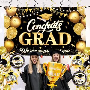 KatchOn, Graduation Decorations Class of 2023 Set - Big, Pack of 49 | Black and Gold Congrats Grad Banner, Graduation Balloons | Graduation Backdrop for Black and Gold Graduation Decorations 2023…