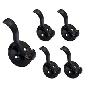 QCAA Zinc Diecast Coat Hook, Matte Black, 5 Pack