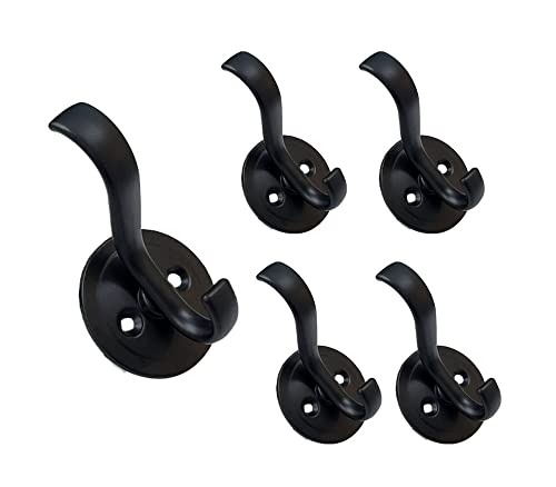 QCAA Zinc Diecast Coat Hook, Matte Black, 5 Pack