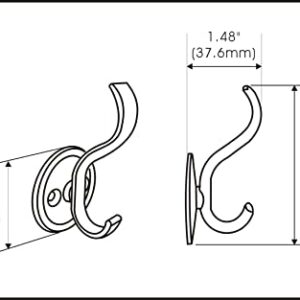 QCAA Zinc Diecast Coat Hook, Matte Black, 5 Pack