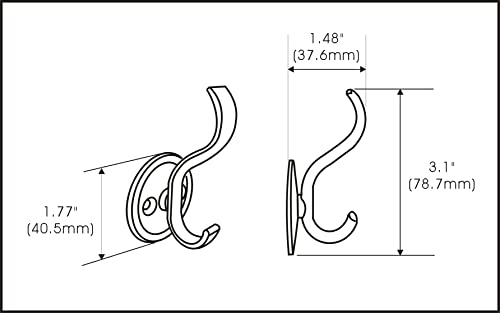 QCAA Zinc Diecast Coat Hook, Matte Black, 5 Pack