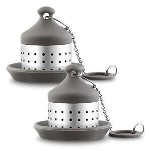 kyraton tea strainer tea infusers for brew loose tea coffee spices 2 pack , stainless steel tea and coffee infuser fine mesh filters with silicone drip dray and extended chain hook.