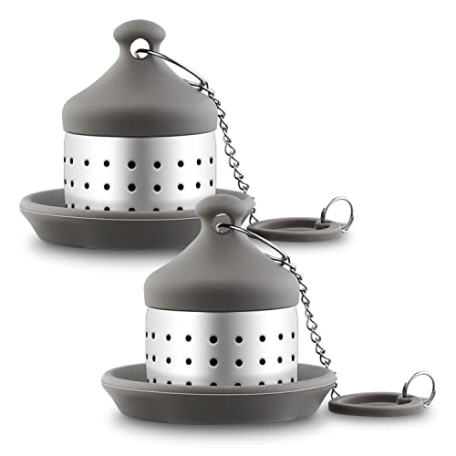 Kyraton Tea Strainer Tea Infusers for Brew Loose Tea Coffee spices 2 Pack , Stainless Steel Tea and Coffee Infuser Fine Mesh Filters with Silicone Drip Dray and Extended Chain Hook.