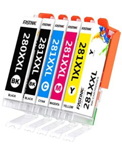 fastink compatible ink cartridge replacement for canon 280 and 281 pgi-280xxl cli-281xxl 281xxl to use with canon pixma tr7520 tr8520 ts6120 ts6220 ts8120 ts8220 ts9120 ts9520 ts6320 ts9521c (5 pack)
