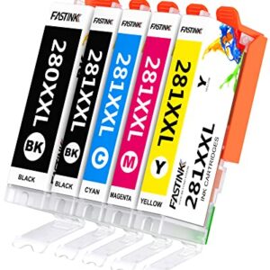 FASTINK Compatible Ink Cartridge Replacement for Canon 280 and 281 PGI-280XXL CLI-281XXL 281XXL to use with Canon PIXMA TR7520 TR8520 TS6120 TS6220 TS8120 TS8220 TS9120 TS9520 TS6320 TS9521C (5 Pack)