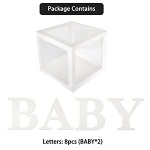 HOLICOLOR Baby Boxes with Letters for Baby Shower, White Clear Balloon Box Blocks Gender Reveal Birthday Decorations and Party Supplies