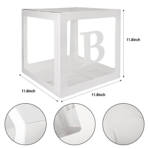 HOLICOLOR Baby Boxes with Letters for Baby Shower, White Clear Balloon Box Blocks Gender Reveal Birthday Decorations and Party Supplies