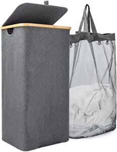 laundry basket with lid100l bamboo laundry basket with lid laundry hamper with removable bag water-proof dirty clothes hamper collapsible laundry baskets for clothes storage and bedroom (square, new-grey) (square, new-grey)