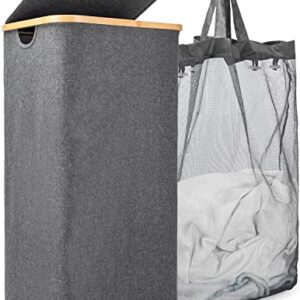 laundry basket with lid100L Bamboo Laundry Basket with Lid laundry hamper with removable bag Water-proof Dirty Clothes Hamper Collapsible Laundry Baskets for Clothes Storage and Bedroom (Square, new-grey) (Square, new-grey)