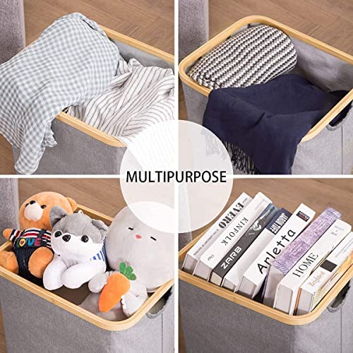 laundry basket with lid100L Bamboo Laundry Basket with Lid laundry hamper with removable bag Water-proof Dirty Clothes Hamper Collapsible Laundry Baskets for Clothes Storage and Bedroom (Square, new-grey) (Square, new-grey)